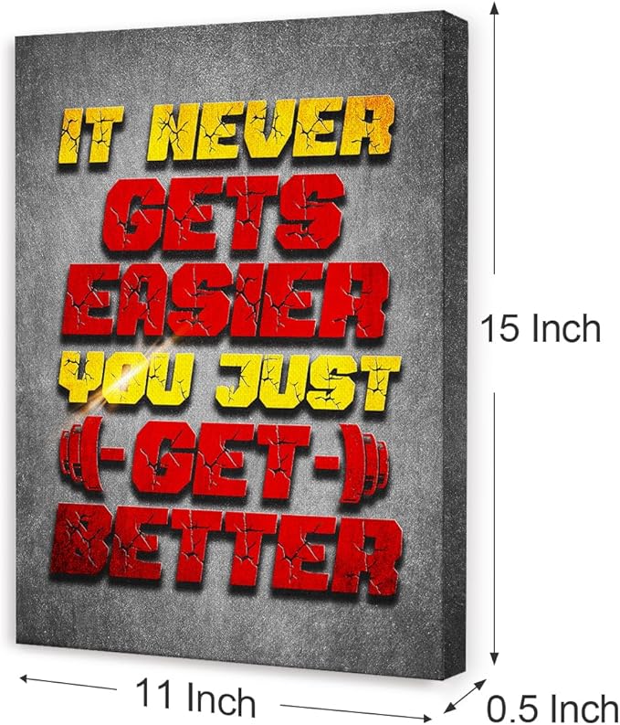 Gym Quotes Wall Art,Inspirational Workout Wall Decor,It Never Gets Easier You Just Get Better Canvas Wall Art for Home Gym Exercise Fitness Room-StrideForce Fitness