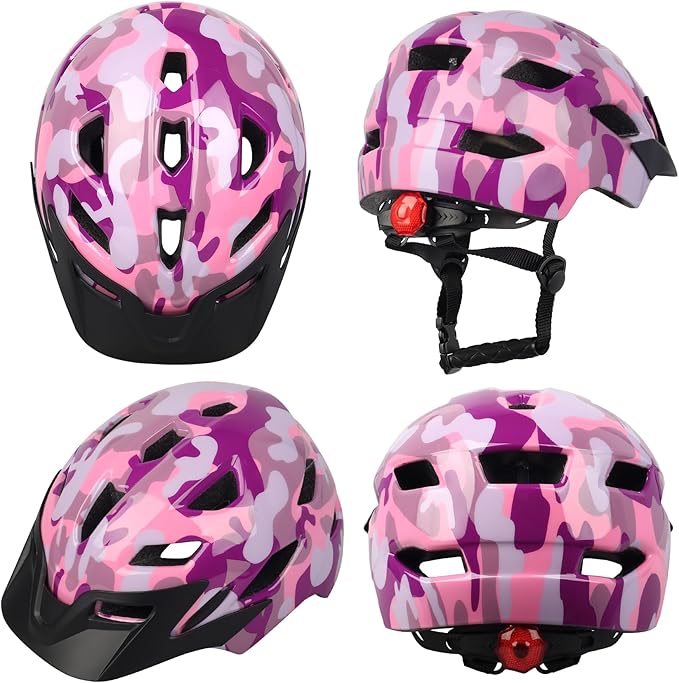 Kids Bike Helmet,Bavilk Kids Boys Girls Bike Helmets with LED Light Detachable Visor Children Youth Teen Multi-Sport for Skating Cycling Scooter Skateboard Adjustable & Lightweight 19.7"-22.4"-StrideForce Fitness