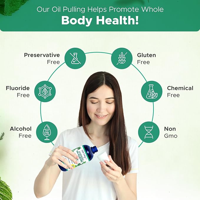Ayurvedic Oil Pulling Mouthwash - Alcohol Free Mint Oral Rinse for Fresh Breath & Teeth Whitening | 8oz