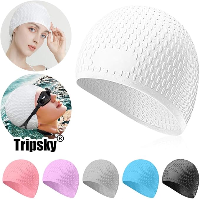Tripsky Silicone Swim Cap,Comfortable Bathing Cap Ideal for Curly Short Medium Long Hair, Swimming Cap for Women and Men, Shower Caps Keep Hairstyle Unchanged…-StrideForce Fitness