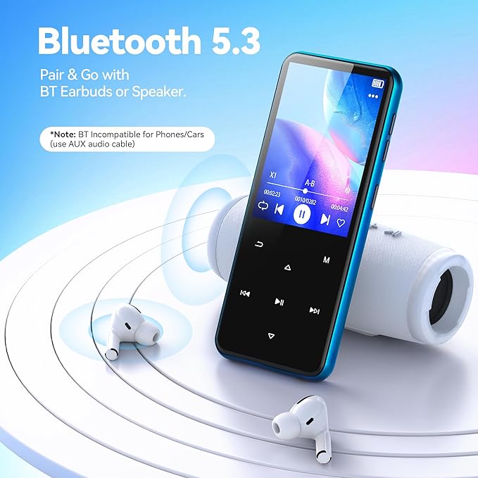 AGPTEK 64GB MP3 Player with Bluetooth, M3 2.4 inch Music Player with Speaker and FM Radio, Touch Buttons, Supports Up to 128GB(Blue)-StrideForce Fitness