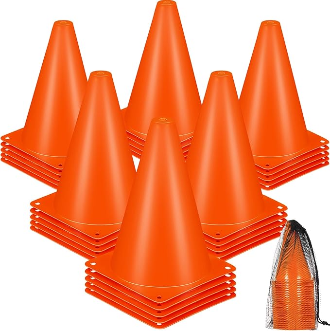 Syhood 30 Pack 7 Inch Plastic Traffic Cones Sports Training Agility Marker Mini Cones for Soccer, Skating, Football, Basketball, Indoor and Outdoor Games Sports Practice Equipment