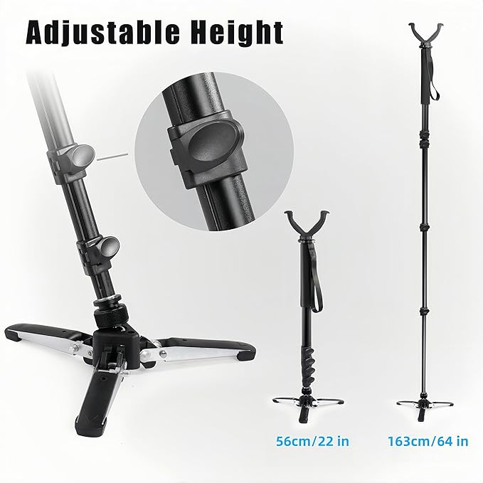 Shooting Stick with V Yoke, 22-62 inches Adjustable Aluminum Shooting Monopod for Hunting Rifles-StrideForce Fitness