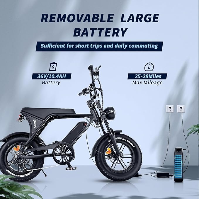 Electric Bike for Adults, Fat Tire EBike, 36V 10.4Ah Removable Battery, 500W Upgrade Motor, 20MPH Commuter Bike, V8 Mini Electric Bicycle for Mountains, Snow, Sand, Road-StrideForce Fitness