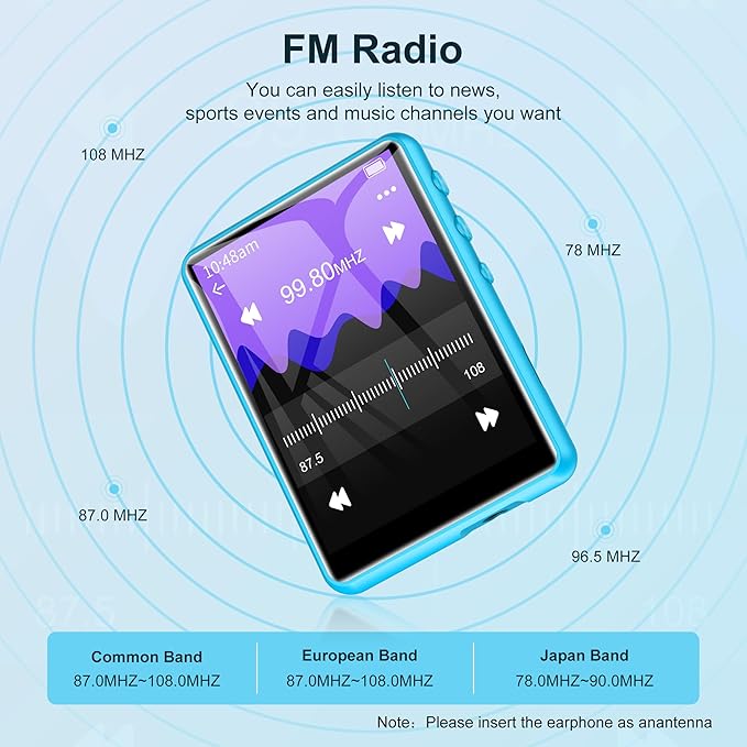 64GB Mp3 Player with Bluetooth 5.3 Blue, SWOFY M4 Music Player with 2.4" Touch Screen, HD Speaker FM Radio, Recording Support up 128GB-StrideForce Fitness