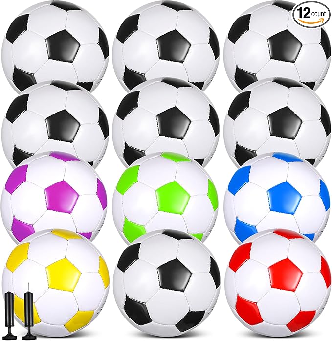 12 Pcs Soccer Balls for Teen Adult Bulk Deflated Soccer Ball with Pump Size 5 Indoor Outdoor Training Practice for School Sports Game Birthday Gifts Party Back to School-StrideForce Fitness