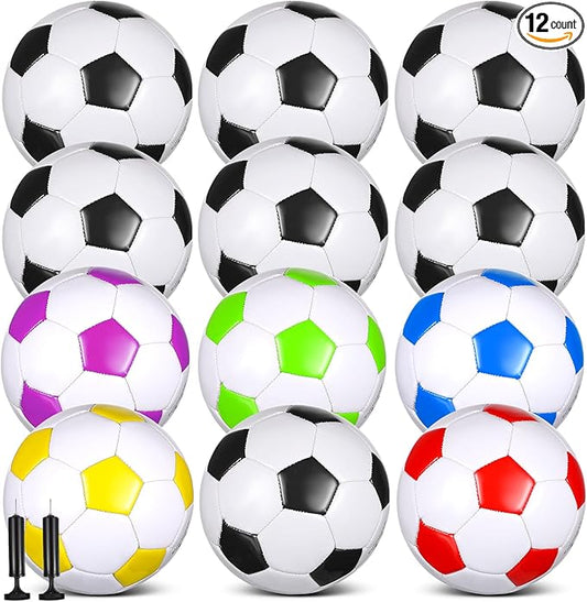 12 Pcs Soccer Balls for Teen Adult Bulk Deflated Soccer Ball with Pump Size 5 Indoor Outdoor Training Practice for School Sports Game Birthday Gifts Party Back to School-StrideForce Fitness