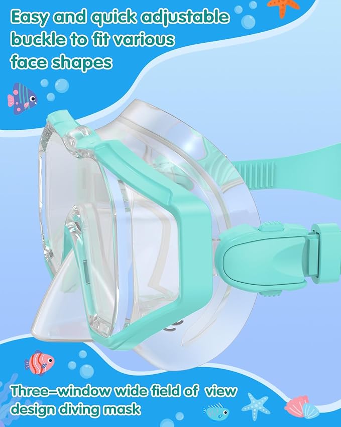 W WSTOO Kids Swim Goggles with Nose Cover,Snorkel Diving Swimming Mask for Youth 5-15,HD 3-Window Wide Vision Anti-Shattered Lens Anti-Fog&Leak-StrideForce Fitness
