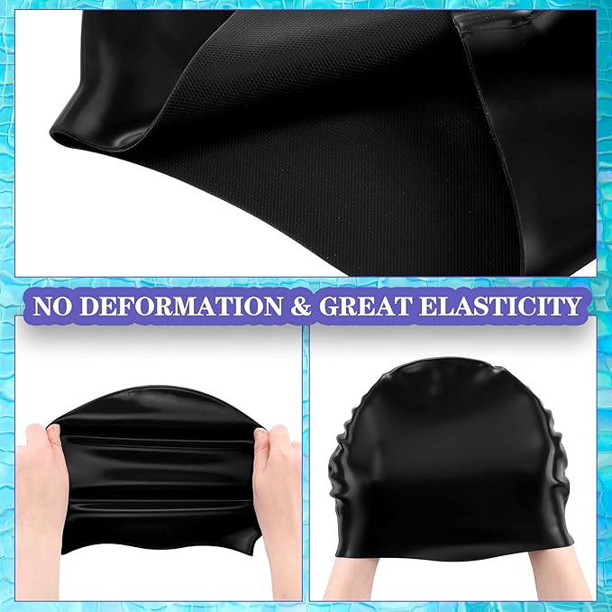Syhood 6 Pieces Unisex Adult Silicone Swim Cap Waterproof Swimming Hat Non Slip Pool Hat Elastic Silicone Cap for Long and Short Hair-StrideForce Fitness