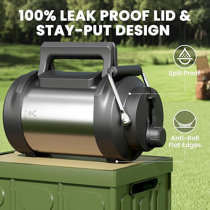 Meoky 1 Gallon Insulated Water Bottle for Travel 128 oz Triple Wall Vacuum Stainless Steel Water Jug - Top and Side Handles, Cold for 48 Hrs, 2-in-1 Straw and Spout Lid, Leak Proof for Work (Silver)-StrideForce Fitness