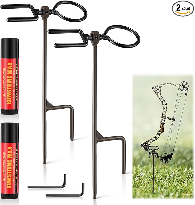 High Performance Portable Archer's Ground Bow Stake with Bowstring Wax, Durable and Versatile, Includes 360° Rotating Fork and Arrow Ring-StrideForce Fitness