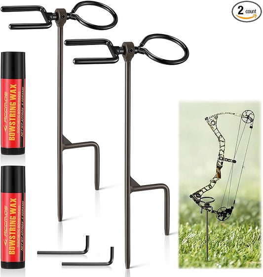 High Performance Portable Archer's Ground Bow Stake with Bowstring Wax, Durable and Versatile, Includes 360° Rotating Fork and Arrow Ring-StrideForce Fitness