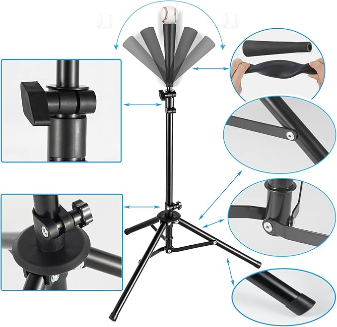 Batting Tee Baseball Tee,Softball Travel Portable Tee Tripod Stand Rubber Tee for Batting Training Practice with Carrying Bag-StrideForce Fitness