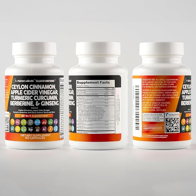 Clean Nutraceuticals Ceylon Cinnamon Turmeric Apple Cider Vinegar Ginseng Berberine Plus Bitter Melon Gymnema Milk Thistle Fenugreek - 2Pack-StrideForce Fitness