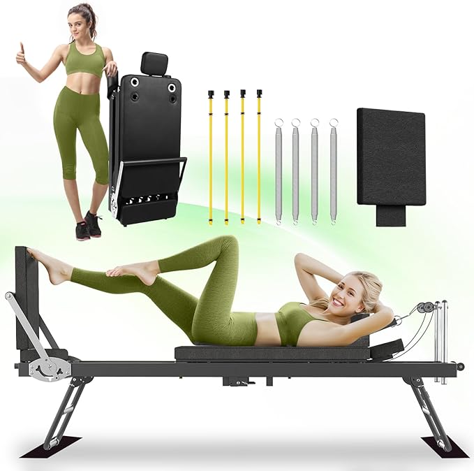 Pilates Reformer, Foldable Reformer Pilates Machine, Pilates Equipment for Home Women Use Gym Workout & Advanced and Beginners Users, Up to 400 lbs Weight Capacity Reformers-StrideForce Fitness