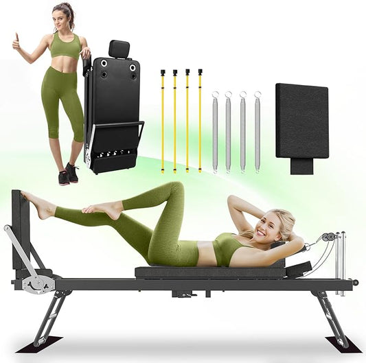 Pilates Reformer, Foldable Reformer Pilates Machine, Pilates Equipment for Home Women Use Gym Workout & Advanced and Beginners Users, Up to 400 lbs Weight Capacity Reformers-StrideForce Fitness