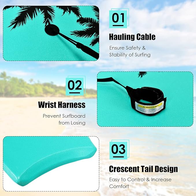 KOTEK 33/37/41 Inch Body Board with Wrist Leash, EPS Core, Dual Channel, HDPE Slick Bottom, Bodyboard for All Skill Levels & Wave Conditions-StrideForce Fitness