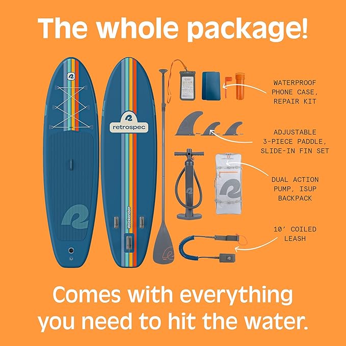 Retrospec Weekender Inflatable Stand Up Paddle Board Includes Paddle, Pump, and Accessories 10’6” Lightweight iSUP, Puncture Resistant Inflatable Paddle Board for Adults-StrideForce Fitness