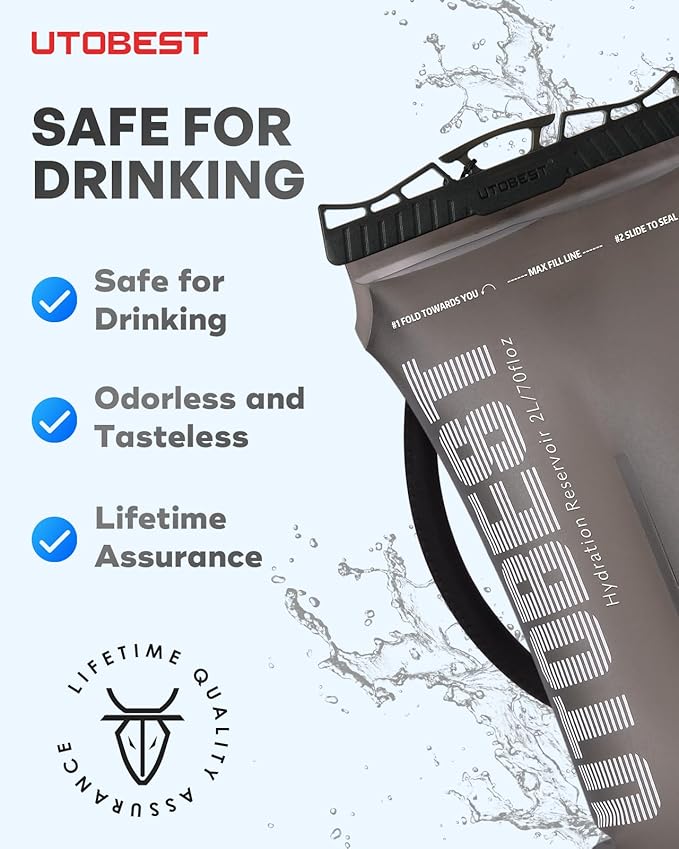UTOBEST Hydration Bladder,TPU Water Bladder,Water Bladder for Hiking Backpack,BPA Free,Wide Opening,Leak-Proof,Water Reservoir for Hiking Cycling Camping Running-StrideForce Fitness