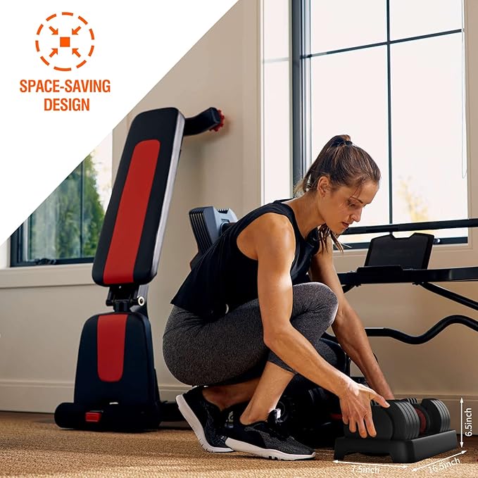 SKOK 25/55 lbs Pair Adjustable Dumbbells Set, Adjustable Weights Dumbbells Set for Men and Women with Anti-Slip Fast Adjust Weight by Turning Handle,Black Dumbbell with Tray-StrideForce Fitness