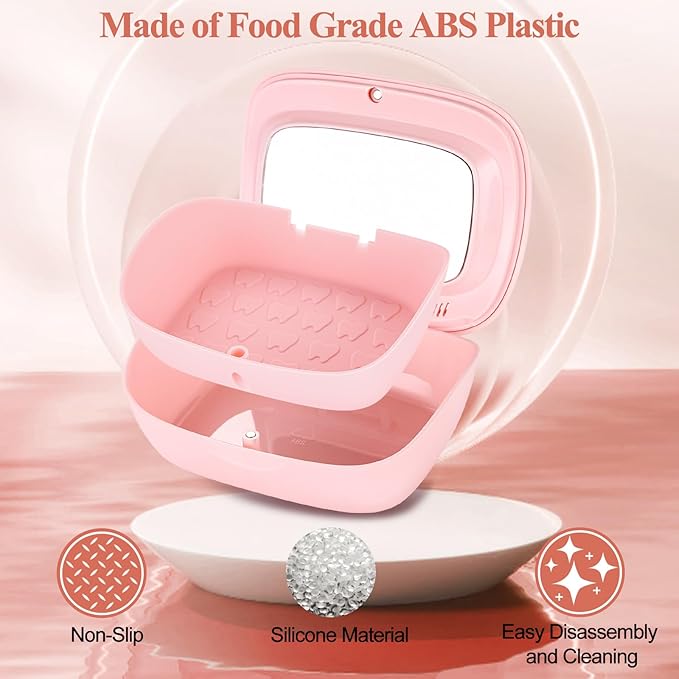 Retainer Case With Mirror,Compatible with Invisalign,Vent Holes,Contain Remover Tool,Cleaning Brush,Chewies for Invisalign