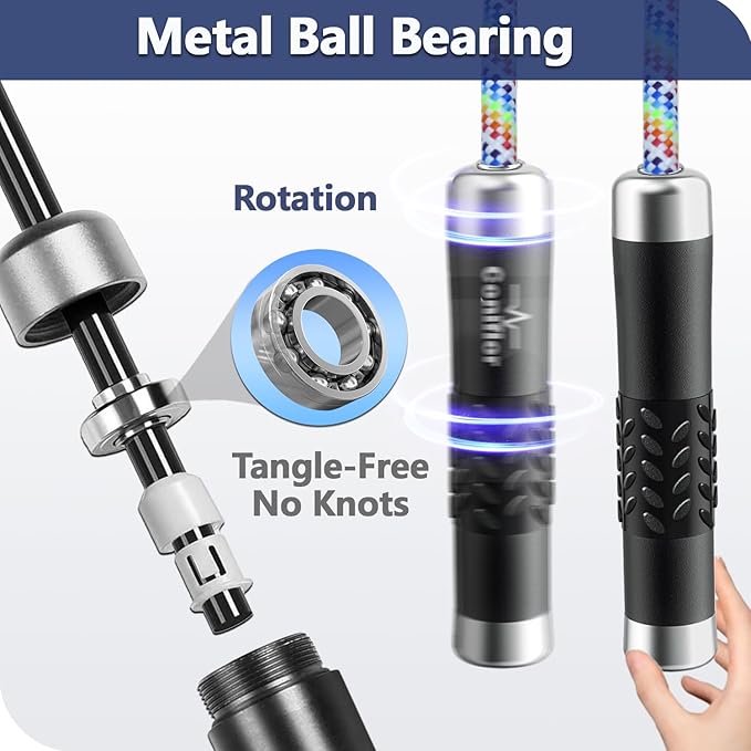Weighted Jump Rope, 1LB Tangle-Free Ball Bearing Rapid Speed Skipping Rope for Men Women, Adjustable 9mm Cotton & PVC Rope with Alum Handle for Boxing MMA Weight-Loss Athletic Workout Fitness-StrideForce Fitness