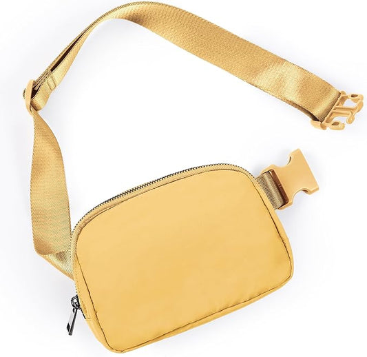 ODODOS Unisex Mini Belt Bag with Adjustable Strap Small Fanny Pack for Workout Running Traveling Hiking, Buff Yellow-StrideForce Fitness