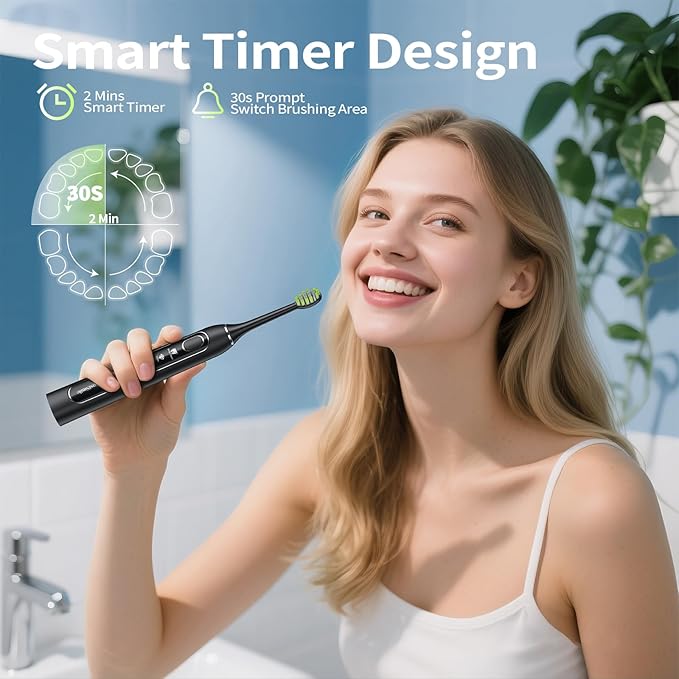 Sonic Electric Toothbrush for Adults: 42000 VPM Deep Cleaning for Travel & Sensitive Teeth – Rechargeable Toothbrush with 6 Brush Heads, 5 Modes & 100 Days Battery, IPX7 Waterproof for Home Family