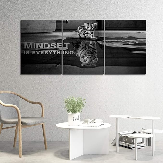 3 Panels Mindset is Everything Motivational Canvas Wall Art Inspirational Entrepreneur Quotes Poster Print Artwork Painting Picture for Framed Home Decoration Living Room office bedroom 72''W x 36''H-StrideForce Fitness