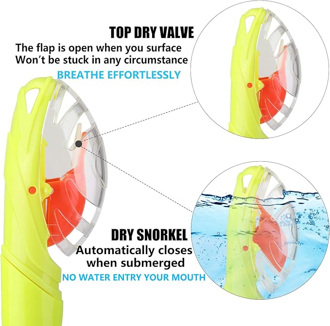 Aegend Dry Snorkel, Dive Mask Easy-Breath Free Diving Snorkel for Snorkeling Scuba Diving Freediving Swimming, with Top Dry Valve and Food-Grade Silicone Mouthpiece-StrideForce Fitness