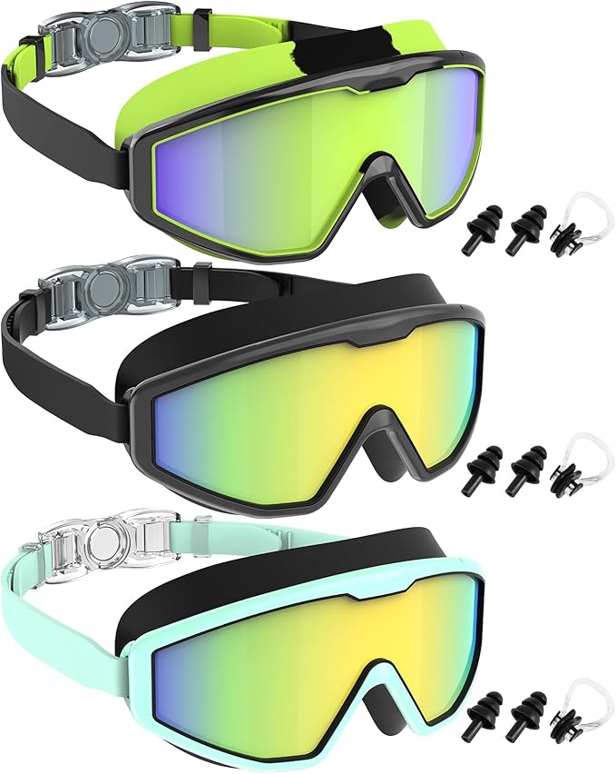 NSSIW Swim Goggles Swimming Kids-Goggles: Anti Fog No Leak with Nose Clip Earplugs for Girls Boys Youth 6-14 3 Pack-StrideForce Fitness