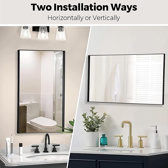 27x40 Inch Black Bathroom Mirror for Wall, Aluminum Frame Rectangle Rectangular Vanity Mirror, Modern Large for Bedroom, Living Room, Horizontal or Vertical-StrideForce Fitness