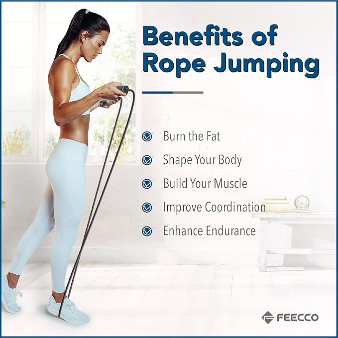 FEECCO Weighted Jump Rope - Heavy PVC Ropes with Metal Handles and Ball Bearings-StrideForce Fitness