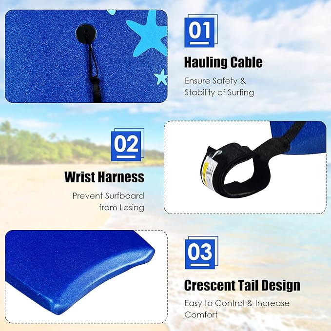 KOTEK 33/37/41 Inch Body Board with Wrist Leash, EPS Core, Dual Channel, HDPE Slick Bottom, Bodyboard for All Skill Levels & Wave Conditions-StrideForce Fitness