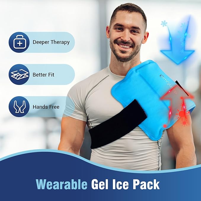 Comfytemp Wearable Ice Pack for Injuries Reusable Gel for Knee Shoulder Back Pain Relief, Arthritis with Instant Hot Cold Compress, Large Ice Pad, 2 Straps, 10.5"x14.5", Surgery Gift-StrideForce Fitness