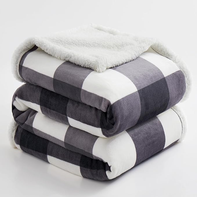 PU MEI Sherpa Blanket Fleece Throw Blanket Twin Plaid Thick Bed Blanket, Soft Warm Cozy Dark Grey Checkered Throw Blanket 60"*80"-StrideForce Fitness