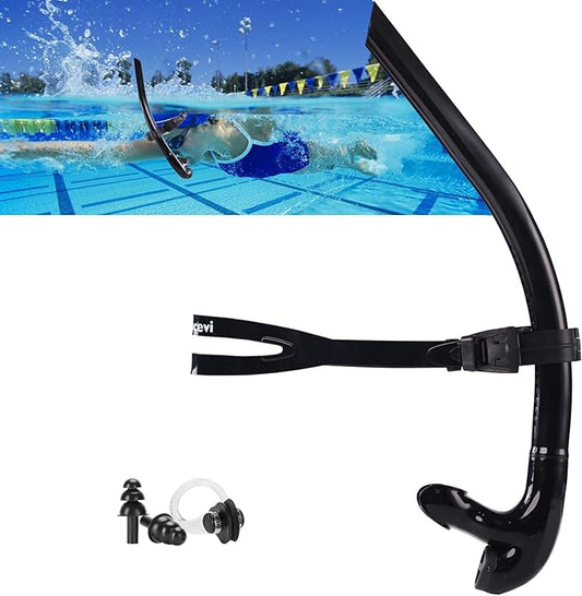 Swim Snorkel for Lap Swimming，No Loud gurgling Noise No Hurt Forehead No Slip Swimming Snorkeling Training for Adult/Kid/Youth,Swimmer Snorkle Center Mount Snorkel One-Way Purge Valve-StrideForce Fitness