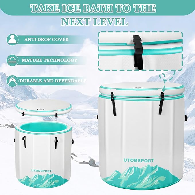 Inflatable Ice Bath Tub Cold Plunge Pod for Athletes Recovery BathTub with Lid, Water Chiller Compatible - Outdoor & Indoor, Circle L -126 Gallons/Outside Size 36"x36"x39" Mint Green-StrideForce Fitness