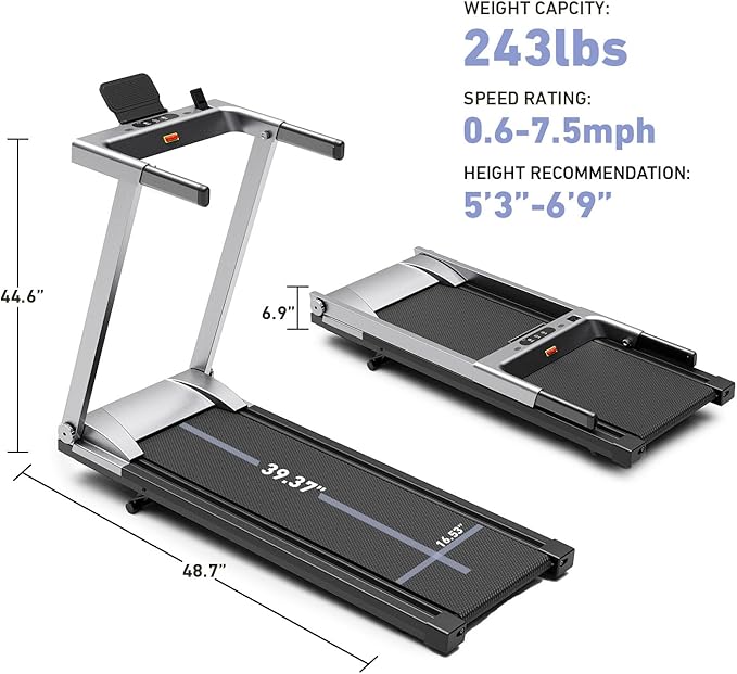 Treadmill with 5% Incline, 300lbs Capacity Folding 15 HP Small Treadmills for Home Portable Running Treadmill with Handles Quiet Brushless Dual Cushion System, Electric Compact Treadmil-StrideForce Fitness