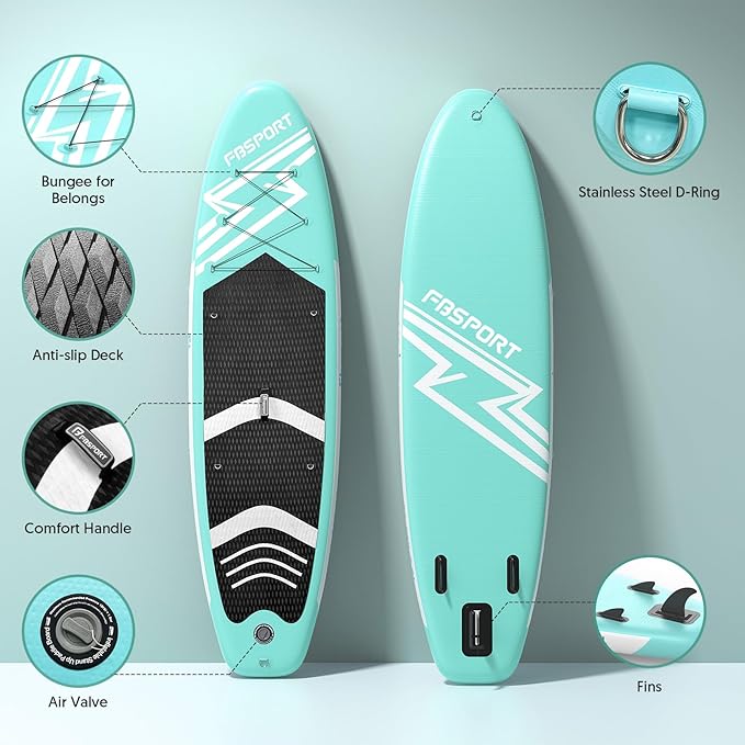 FBSPORT 11' Premium Stand Up Paddle Board, Yoga Board with Durable SUP Accessories & Carry Bag | Wide Stance, Surf Control, Non-Slip Deck, Leash, Paddle and Pump for Youth & Adult-StrideForce Fitness