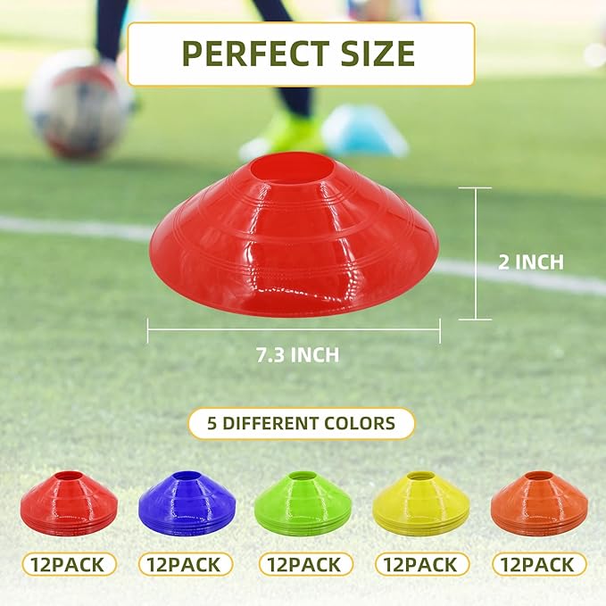 60/30 Pack Soccer Training Cones - Agility Cones with Carry Bag, Sturdy Disc Cones for Sports Training, Soccer, Football, Basketball, Indoor Outdoor Sports, Festive Events, Field Cone Markers-StrideForce Fitness