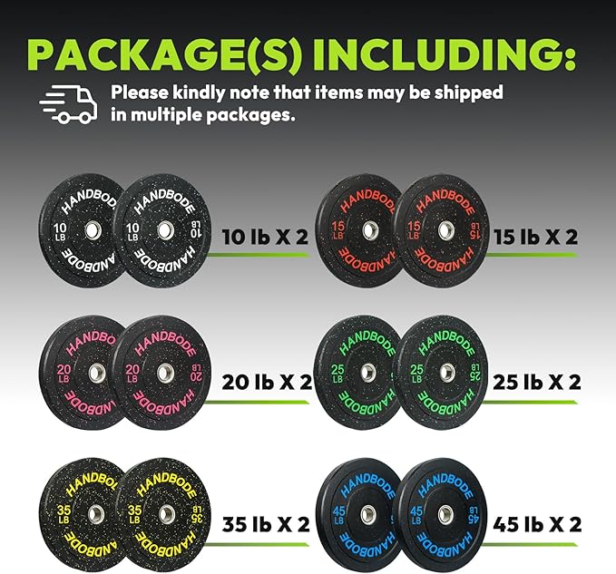 Colored Bumper Weight Plates Olympic Weight Plate Set 2-Inch, 10/15/20/25/35/45/55 lb Barbell Weight Plates Set for Home Gym, Rubber Strength Training Weights Plates for Weight Lifting-StrideForce Fitness