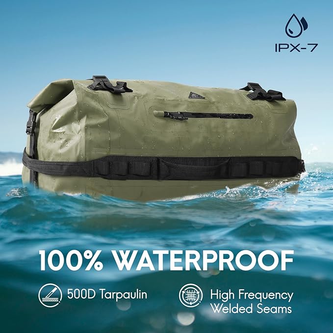Haimont Large Waterproof Duffel Backpack Roll-Top Heavy Duty Dry Duffle Bag for Boating, Travel, Motorcycle, Kayaking, Camping, 60L-StrideForce Fitness