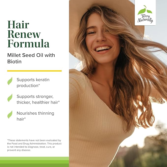 Terry Naturally Hair Renew Formula - Healthy Hair Growth Supplement with Biotin B Vitamins & Zinc - Millet Seed Oil for Keratin Production Support & Stronger, More Radiant Strands - 60 Softgels-StrideForce Fitness