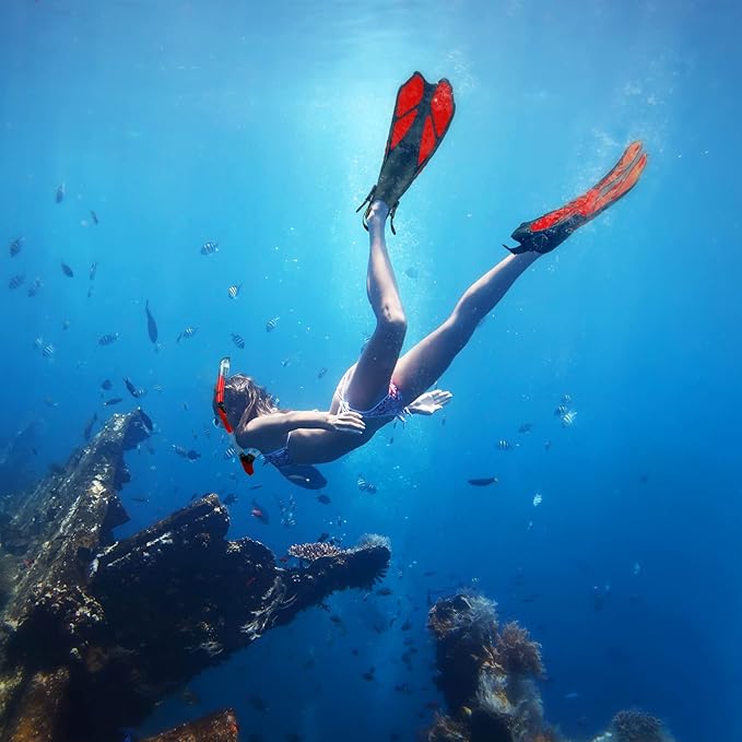 ZEEPORTE Mask Fin Snorkel Set, Travel Size Snorkeling Gear for Adults with Panoramic View Anti-Fog Mask, Trek Fins, Dry Top Snorkel and Gear Bag for Swimming Training, Snorkeling Kit Diving Packages-StrideForce Fitness