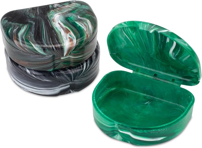 Marble Retainer Cases, Orthodontic Aligner Case, Mouth Guard Holder (3 Pack) (Woodland)