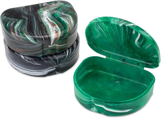 Marble Retainer Cases, Orthodontic Aligner Case, Mouth Guard Holder (3 Pack) (Woodland)