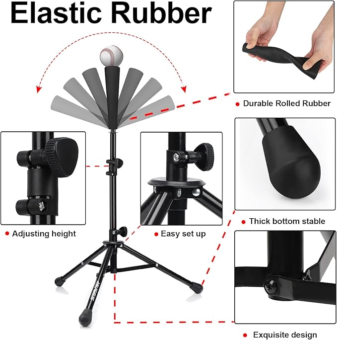 Baseball Tee Batting Tee Softball Tee Portable Travel Hitting Tee,Easy Adjustable Height,Stable Tripod Stand-StrideForce Fitness