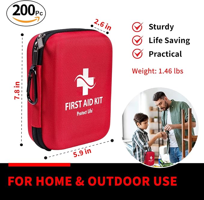 Protect Life Survival First Aid Kit for Home/Business, Camping Survival Kits | Mini Travel First Aid Kit | Camping Equipment | Small Kits for Car | Outdoor Emergency Survivals Pack - 200pcs-StrideForce Fitness
