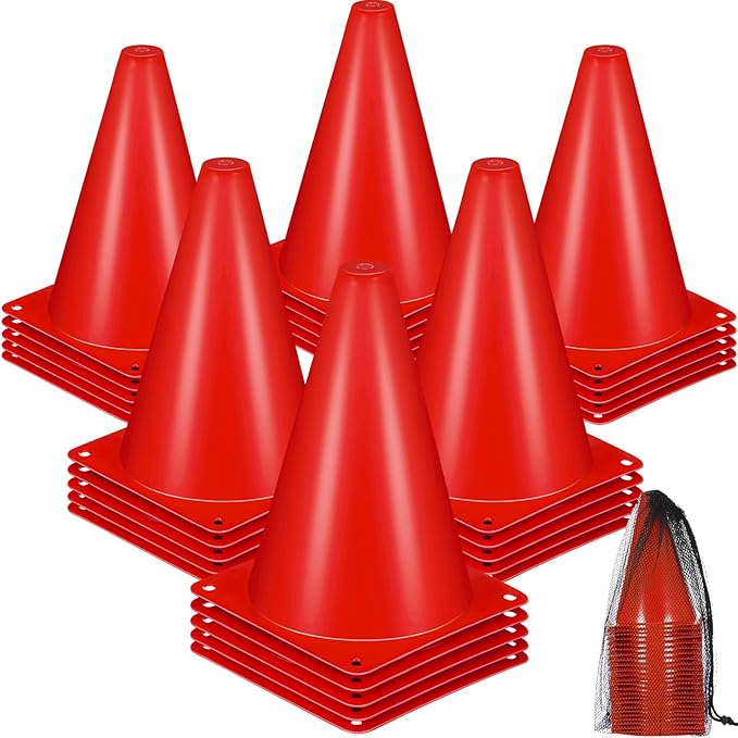 Syhood 30 Pack 7 Inch Plastic Traffic Cones Sports Training Agility Marker Mini Cones for Soccer, Skating, Football, Basketball, Indoor and Outdoor Games Sports Practice Equipment